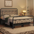 yaheetech metallbett 140 x 200 cm vintage bettrahmen mit hohem kopfteil moderner minimalistischer bettgestell doppelbett mit lattenrost stauraum unter dem bett fuer schlafzimmer schwarz