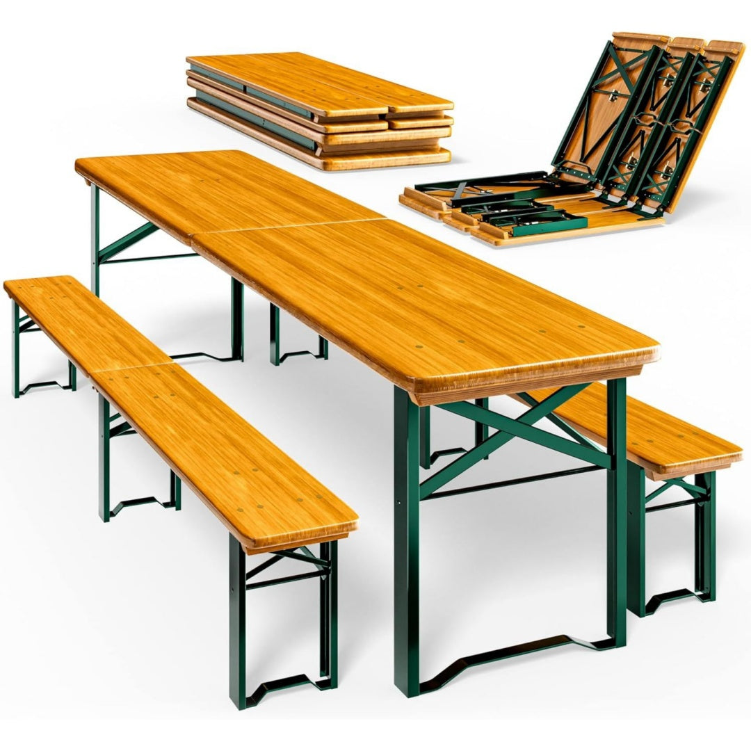 casaria bierzeltgarnitur 220 cm klappbar stabil 3 teilig 2x bierbank breiter tisch holz biertischgarnitur festzeltgarnitur biergarten biergarnitur