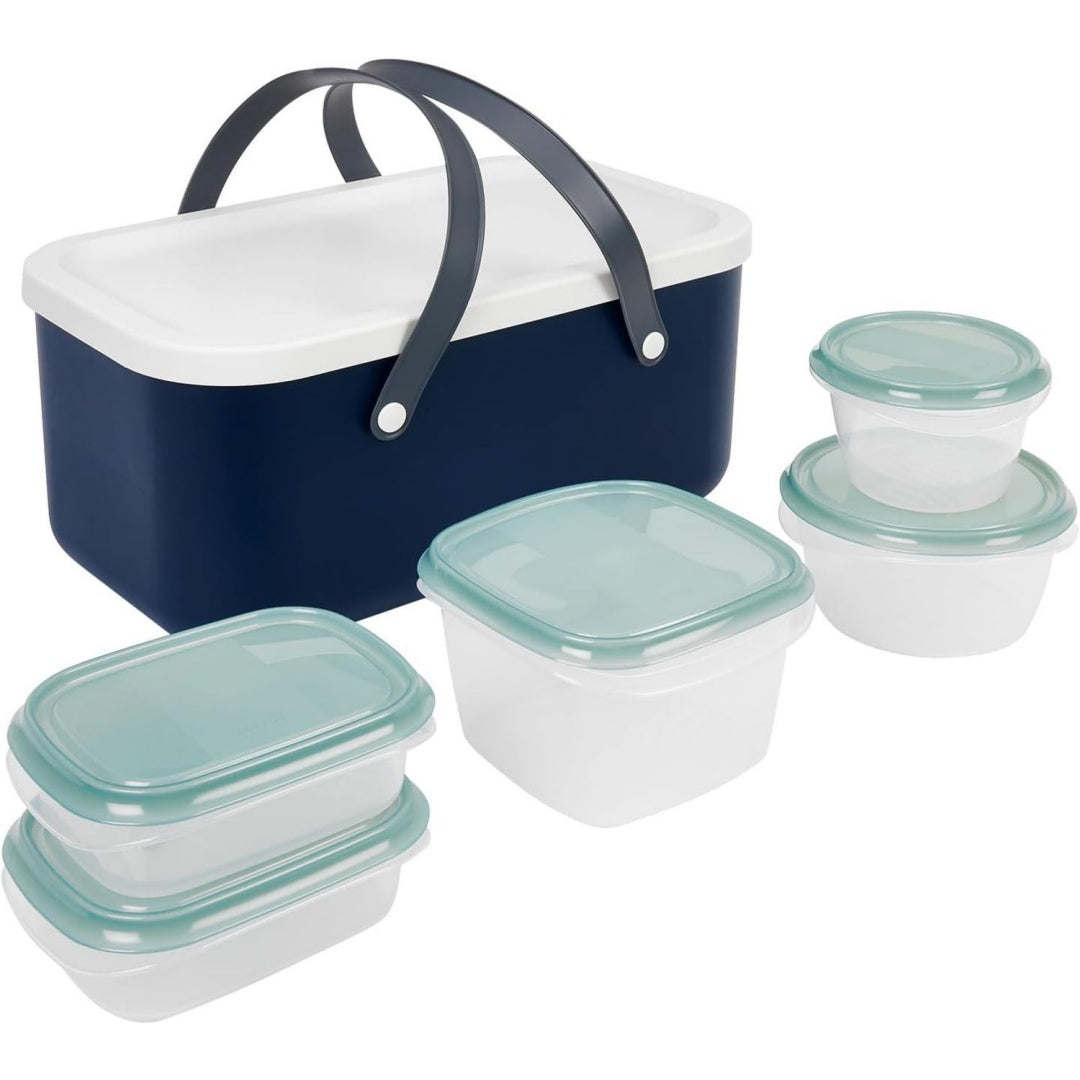 rotho ruma vorratsdosen picknick-set 6-teilig aus kunststoff pp in blau set fuer picknick sechs teile aus pp-kunststoff blaue ausfuehrung masse 478 x 294 x 200 cm zur lebensmittelaufbewahrung