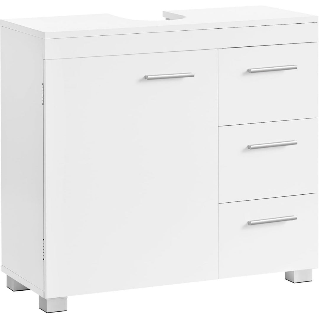 waschbeckenunterschrank 3 schubladen 30x70x64 cm wolkenweiss bbk503w10 badezimmerschrank badschrank 30 x 70 x 64 cm mit fuessen wolkenweiss bbk503w10