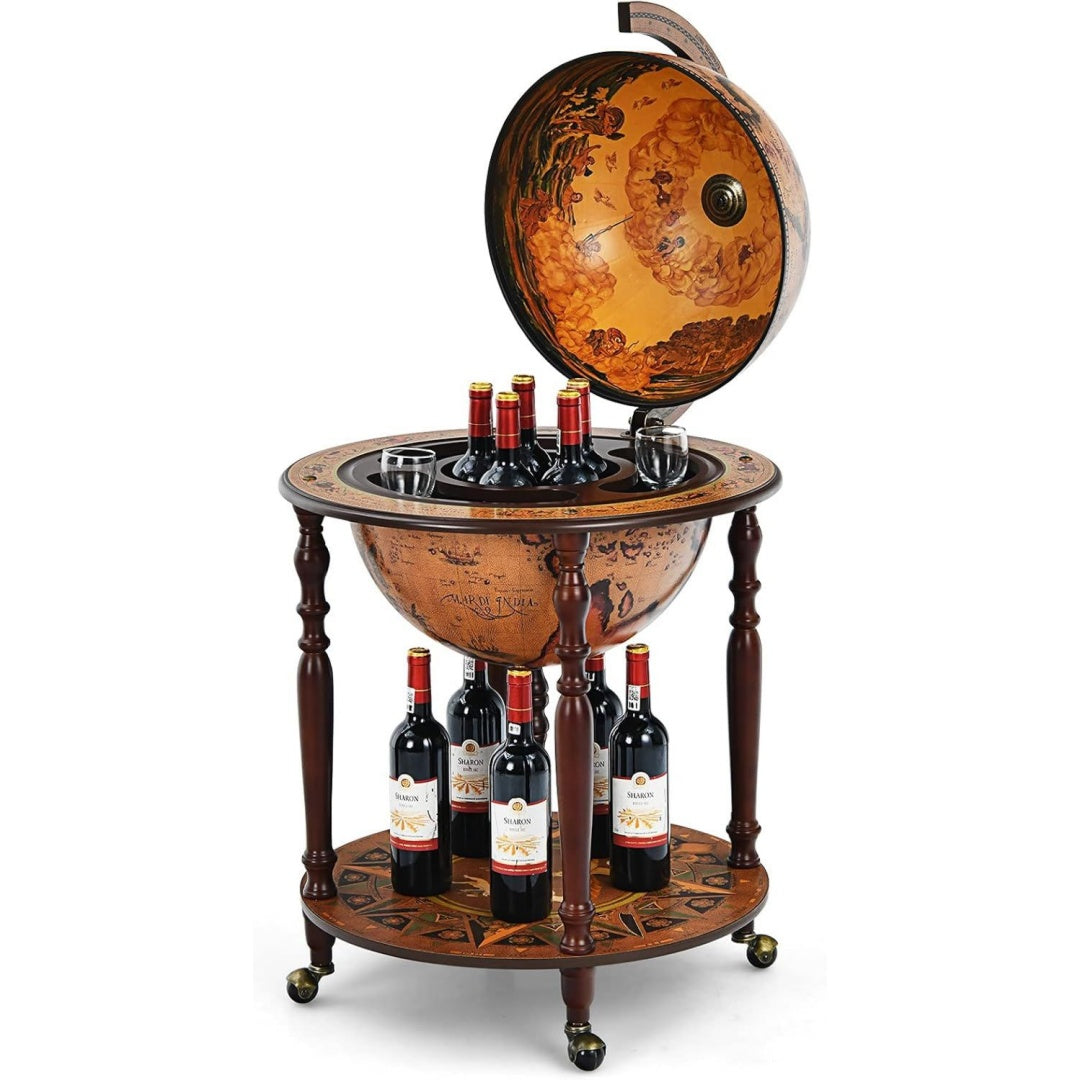 globusbar barschrank barwagen mit rollen deckel hausbar servicewagen weltkugel globus weinregal weinschrank fuer flaschen tischbar minibar fuer kueche wohnzimmer esszimmer