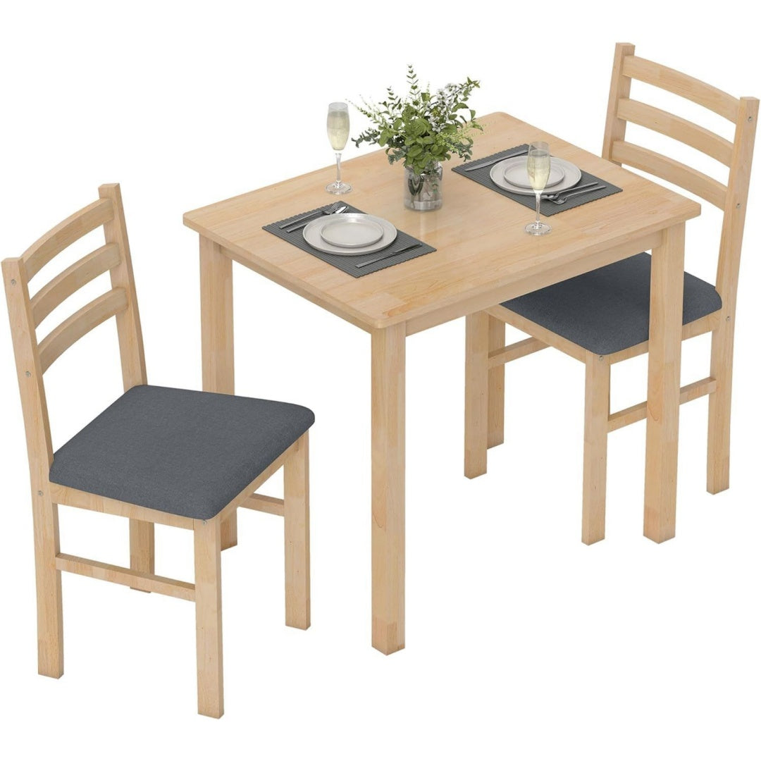 essgruppe holz platzsparend mit 2 stuehlen 80 x 60 cm naturholz esstisch esszimmergruppe sitzgruppe rechteckig kuechentisch gepolsterte essstuehle fuer kleine raum esszimmer