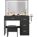 yitahome schminktisch mit spiegel kosmetiktisch mit 4 schubladen beleuchtung steckdose schwarz make up tisch frisiertisch kosmetiktisch vanity table