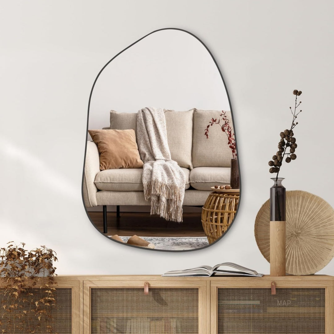 perfnique asymmetrischer spiegel 69 x 48 cm schwarz unregelmaessiger wandspiegel modernes dekorativ fuer wohnzimmer badezimmer schlafzimmer eingangsbereich
