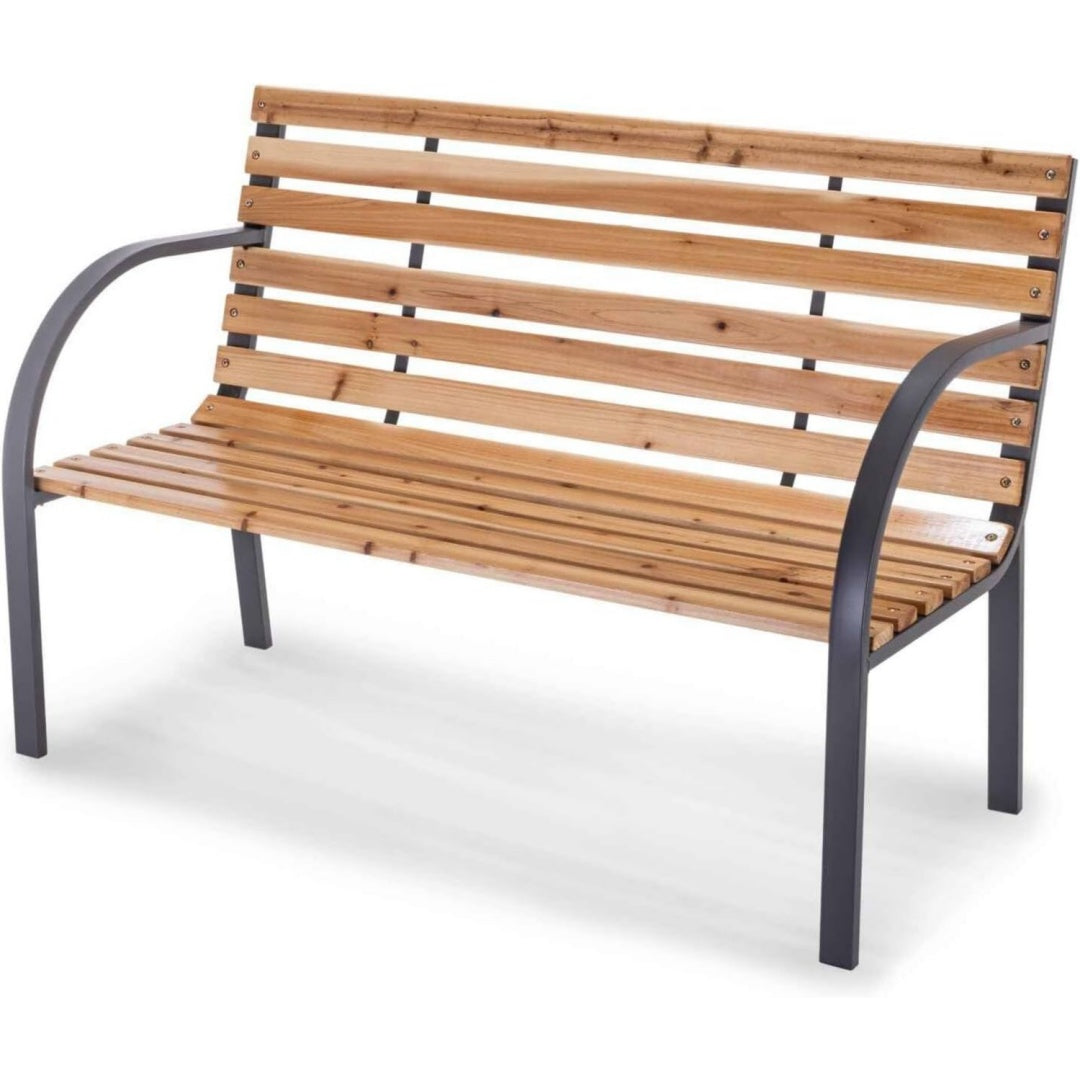 practixx 2-sitzer-gartenbank holz stahl anthrazit mit ruecken- armlehnen aus holz stahl 1195 x 62 x 83cm sitzbank klassisch fuer garten balkon terrasse mit 2 streben