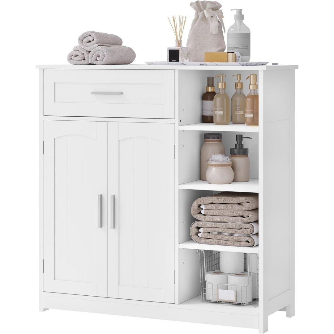 eugad badezimmerschrank badschrank schmal aufbewahrungsschrank mit 1 schublade 2 tueren verstellbaren ablagen bad schrank stehend kommode badezimmer 80x805x30 cm weiss