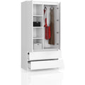 kleiderschraenk 2 tueren 4 einlegeboeden kleiderstaender 2 schubladen mehrzweckschrank schubladenschrank garderobenschrank fuer schlafzimmer wohnraeume 180x90x51cm weiss
